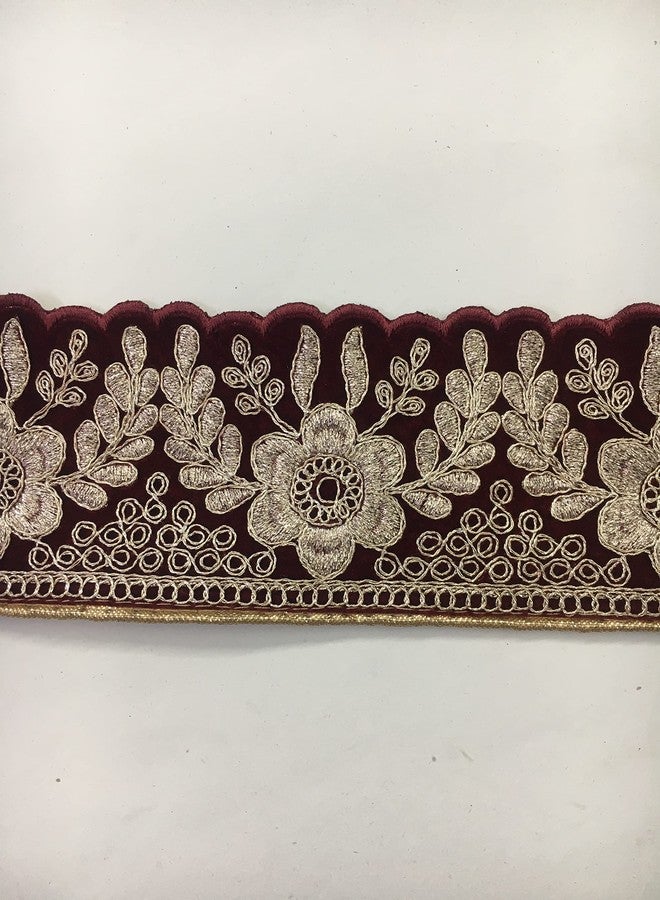 HEMDEV Surat Flower التطريز الثقيل، حواف من الدانتيل المخملي للبلوزة، الساري، كورتي، الفساتين، بانداني، لينجا، دوباتا، شريط زخرفي (عرض 7 سم) (9 متر) (كستنائي) - Image 2